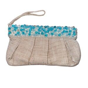 Banana Republic Blue Jewel Canvas Clutch Wristlet
